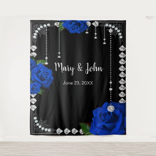 Romantische blauwe Rozen en diamanten foto achterg Wandkleed (Voorkant)