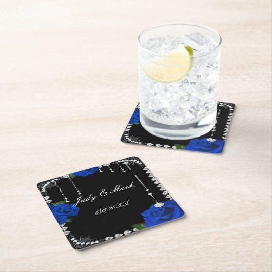 Romantische blauwe Rozen en diamanten Kartonnen Onderzetters (Insitu)