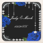 Romantische blauwe Rozen en diamanten Kartonnen Onderzetters (Voorkant)