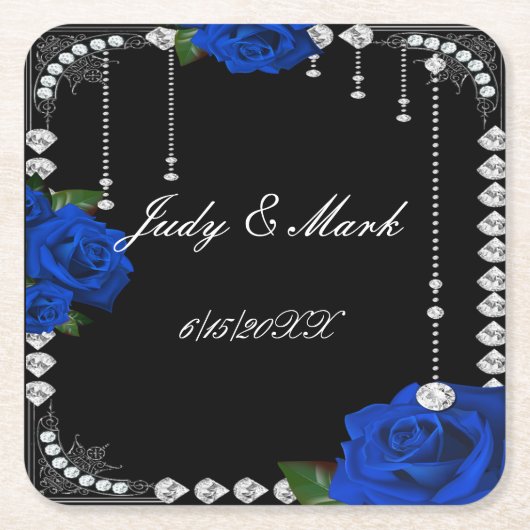 Romantische blauwe Rozen en diamanten Kartonnen Onderzetters (Voorkant)