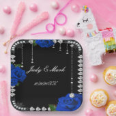 Romantische blauwe Rozen en diamanten Papieren Bordje (Feest)