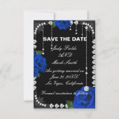 Romantische blauwe Rozen en diamanten slaan de dat Save The Date (Voorkant)