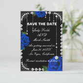 Romantische blauwe Rozen en diamanten slaan de dat Save The Date (Staand voorkant)
