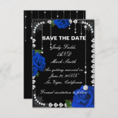 Romantische blauwe Rozen en diamanten slaan de dat Save The Date (Voorkant / Achterkant)