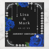 Romantische blauwe Rozen en diamanten wijnlabels Wijn Etiket (Enkel label)