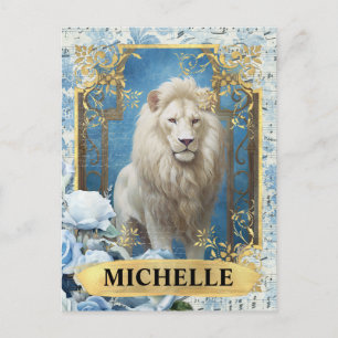 Romantische Blauwe Rozen en Leeuw Fantasie Briefkaart