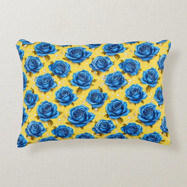 Romantische Blauwe Rozen Moderne Bloem Accent Kussen (Voorkant)