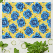 Romantische Blauwe Rozen Moderne Bloem Theedoek (Gevouwen)