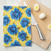 Romantische Blauwe Rozen Moderne Bloem Theedoek (Quarter Fold)