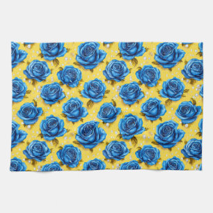 Romantische Blauwe Rozen Moderne Bloem Theedoek
