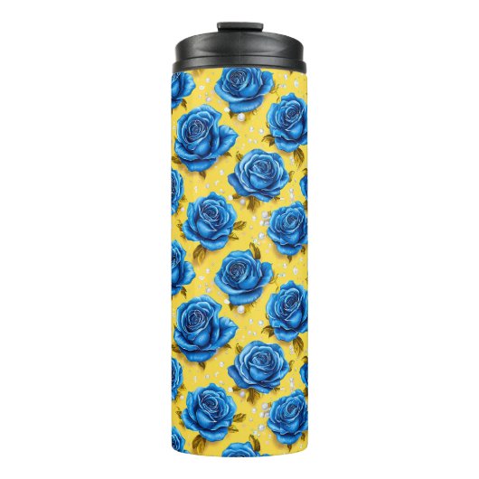 Romantische Blauwe Rozen Moderne Bloem Thermosbeker (Voorkant)