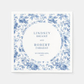 Romantische Blauwe Rozen Toile Persoonlijke Trouw Servet (Voorkant)