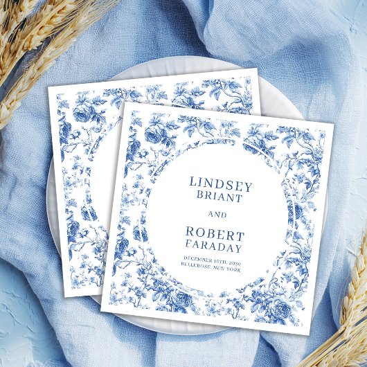Romantische Blauwe Rozen Toile Persoonlijke Trouw Servet