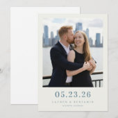 Romantische Blauwe Stedelijke Foto Save The Date (Voorkant / Achterkant)