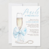 Romantische Blauwe Strik Parels & Prosecco Bruidsd Kaart (Voorkant)