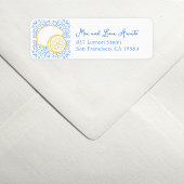 Romantische Blauwe Tegel Citrus Lemon Luxe Huwelij Etiket