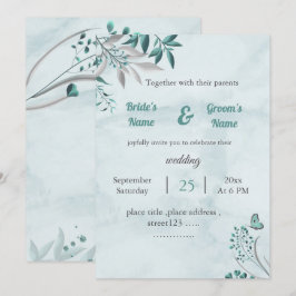 Romantische blauwe vlinder bladeren bloemenbruilof kaart