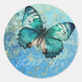 Romantische blauwe vlinder dank u ronde sticker