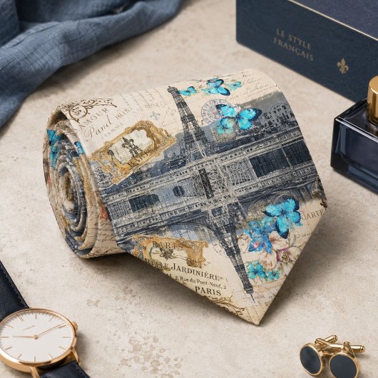 romantische blauwe vlinder franse paris eiffeltore stropdas