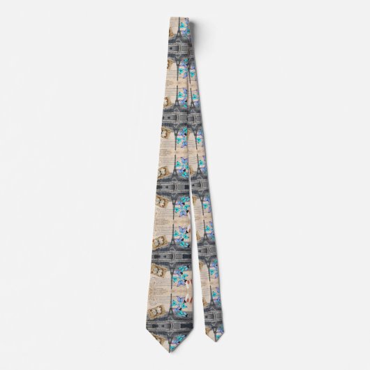 romantische blauwe vlinder franse paris eiffeltore stropdas (Voorkant)