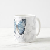 Romantische blauwe vlinder koffiemok (Voorkant rechts)