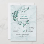 romantische blauwe vlinders bladeren bloemenbruilo kaart (Voorkant)