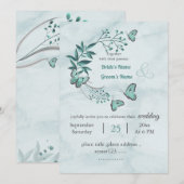 romantische blauwe vlinders bladeren bloemenbruilo kaart (Voorkant / Achterkant)