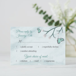 Romantische blauwe vlinders reactie RSVP-kaart RSVP Kaartje