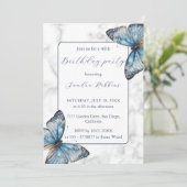 Romantische blauwe vlinders Verjaardag Uitnodiging (Staand voorkant)