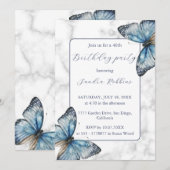 Romantische blauwe vlinders Verjaardag Uitnodiging (Voorkant / Achterkant)