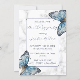 Romantische blauwe vlinders Verjaardag Uitnodiging