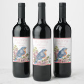 Romantische blauwe vogel en bloemen wijn etiket (Flessen)