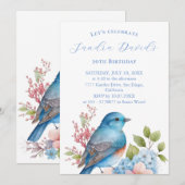 Romantische blauwe vogel Verjaardag Uitnodiging (Voorkant / Achterkant)