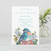 Romantische blauwe vogel Verjaardag Uitnodiging (Staand voorkant)