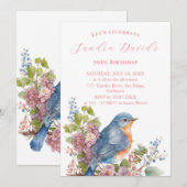 Romantische blauwe vogel Verjaardag Uitnodiging (Voorkant / Achterkant)