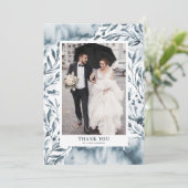 Romantische Blauwe Waterverf Botanicals Fotobruilo Bedankkaart (Staand voorkant)