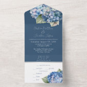 Romantische Blauwe Waterverf Hydrangea Bloemen op  All In One Uitnodiging (Binnen)
