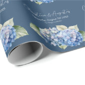 Romantische Blauwe Waterverf Hydrangea Bloemen op Cadeaupapier (Rol Hoek)