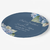 Romantische Blauwe Waterverf Hydrangea Bloemen op Papieren Bordje (Gekanteld)