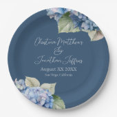 Romantische Blauwe Waterverf Hydrangea Bloemen op Papieren Bordje (Voorkant)