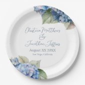 Romantische Blauwe Waterverf Hydrangea Flowers Papieren Bordje (Voorkant)
