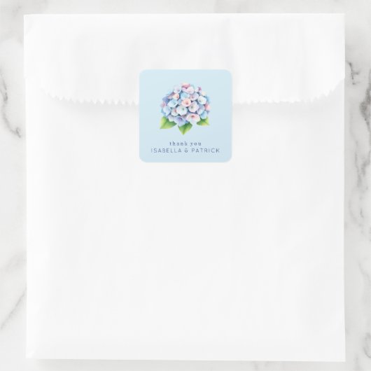 Romantische Blauwe Waterverf Hydrangea's Vierkante Sticker (Tas)