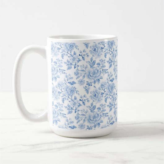 Romantische blauwe witte bloemen koffiemok (Links)