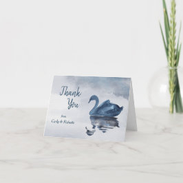 Romantische blauwe zwaan bruiloft bedankkaart