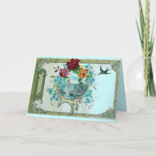 ROMANTISCHE, BLAUWGROEN BLAUW ROZE BLOEMIGE ROZEN  FEESTDAGEN KAART