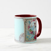 ROMANTISCHE, BLAUWGROEN BLAUW ROZE BLOEMIGE ROZEN  MOK (Voorkant rechts)