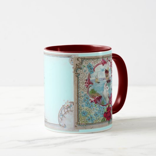 ROMANTISCHE, BLAUWGROEN BLAUW ROZE BLOEMIGE ROZEN  MOK (Voorkant rechts)