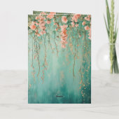 Romantische Blauwgroen Blush Flowers bruiloft Kaart (Achterkant)