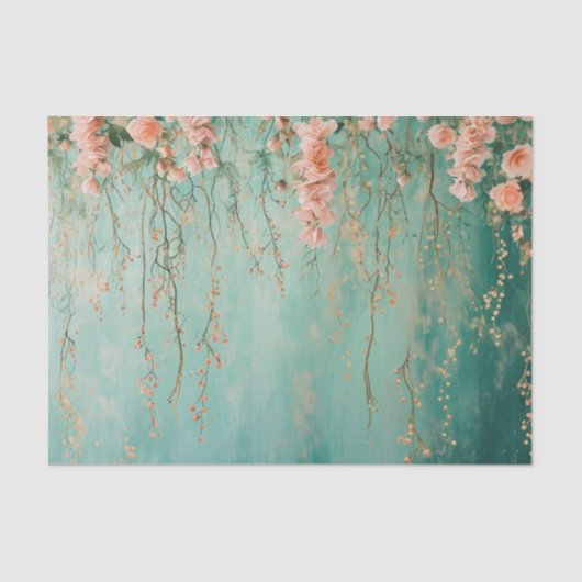 Romantische Blauwgroen Blush Flowers bruiloft Tissuepapier (Voorkant)