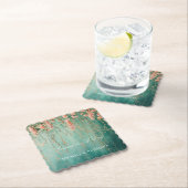 Romantische Blauwgroen Blush Perzik Bloemen bruilo Kartonnen Onderzetters (Insitu)